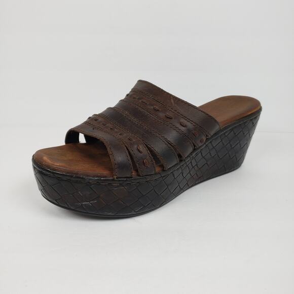 Born Ledisi Womens Size 10.5 Brown Leather Slip On Slide Platform Sandals - Picture 2 of 14